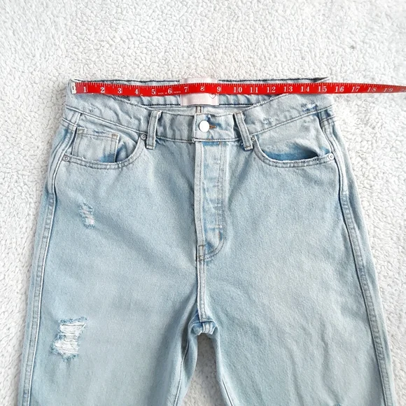 REVICE High Rise Distressed Bum Slit Straight Leg Boyfriend Jeans Size 32 - Picture 3 of 7